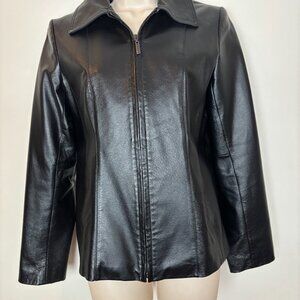 100% Black Authentic Leather Coat New York Company Size S Excellent